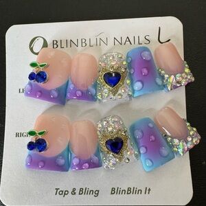 Stylish Duck Beak Nails with Blue and Purple Accents